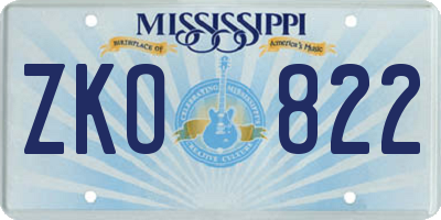 MS license plate ZKO822