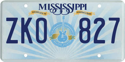 MS license plate ZKO827