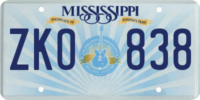 MS license plate ZKO838