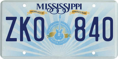 MS license plate ZKO840