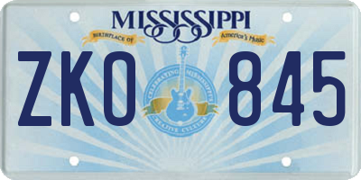 MS license plate ZKO845