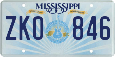 MS license plate ZKO846