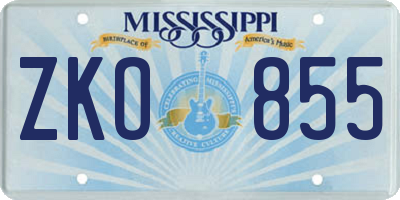 MS license plate ZKO855