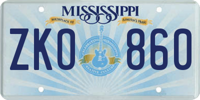 MS license plate ZKO860