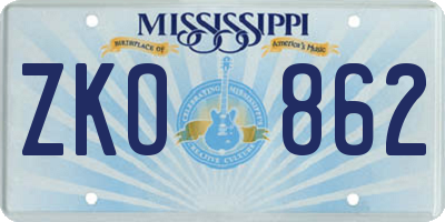 MS license plate ZKO862