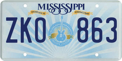 MS license plate ZKO863