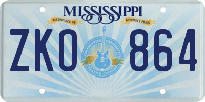 MS license plate ZKO864