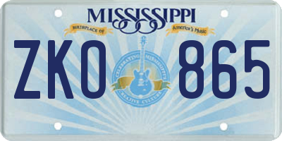 MS license plate ZKO865