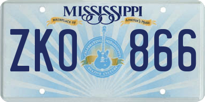 MS license plate ZKO866