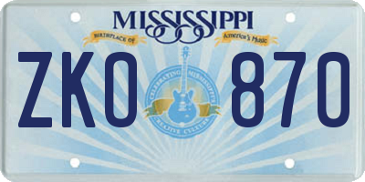 MS license plate ZKO870