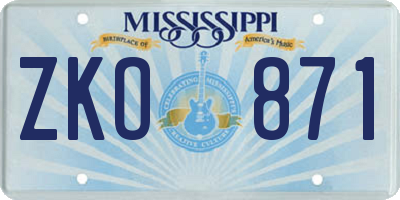 MS license plate ZKO871
