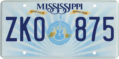 MS license plate ZKO875