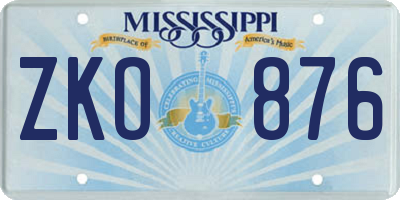 MS license plate ZKO876