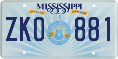 MS license plate ZKO881