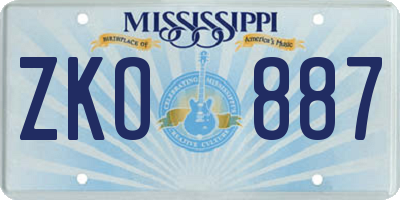 MS license plate ZKO887