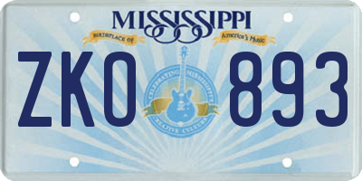 MS license plate ZKO893