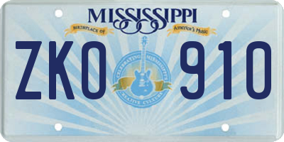 MS license plate ZKO910