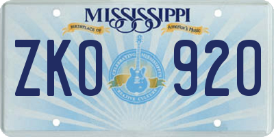 MS license plate ZKO920