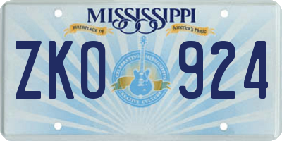MS license plate ZKO924