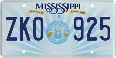 MS license plate ZKO925
