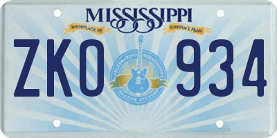 MS license plate ZKO934