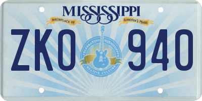 MS license plate ZKO940