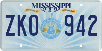 MS license plate ZKO942