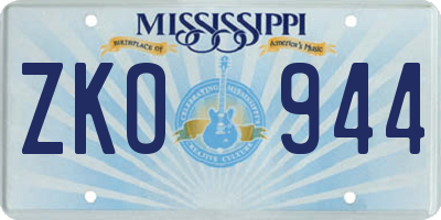 MS license plate ZKO944