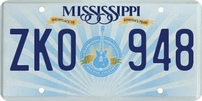 MS license plate ZKO948