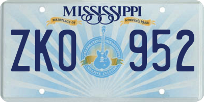 MS license plate ZKO952