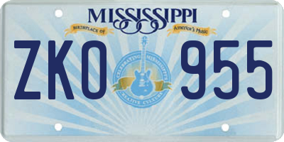 MS license plate ZKO955