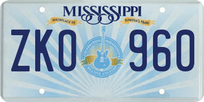 MS license plate ZKO960