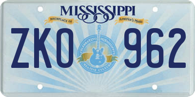 MS license plate ZKO962