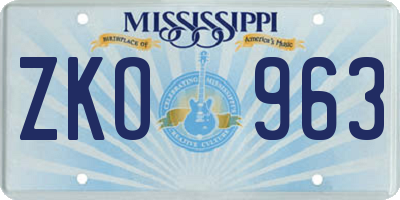MS license plate ZKO963