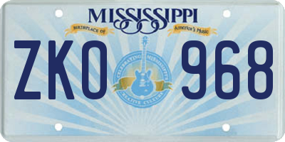MS license plate ZKO968