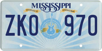 MS license plate ZKO970
