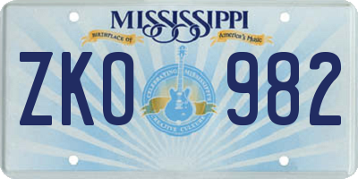 MS license plate ZKO982