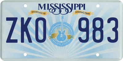 MS license plate ZKO983