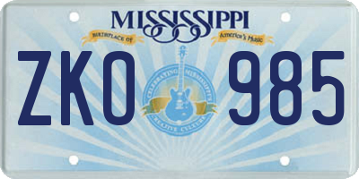 MS license plate ZKO985