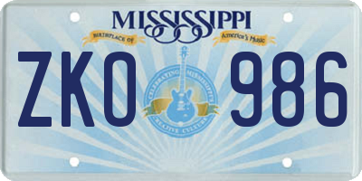 MS license plate ZKO986