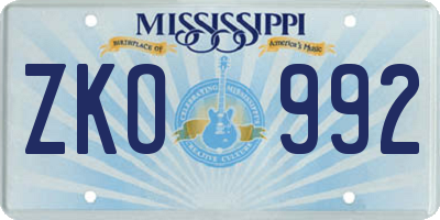 MS license plate ZKO992