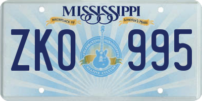 MS license plate ZKO995