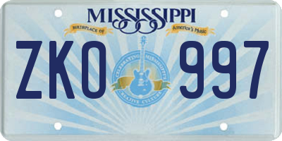 MS license plate ZKO997