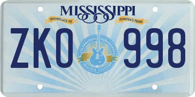 MS license plate ZKO998