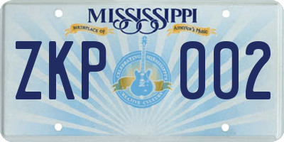 MS license plate ZKP002
