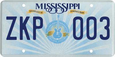 MS license plate ZKP003