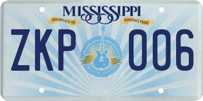 MS license plate ZKP006