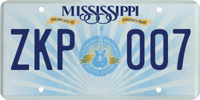 MS license plate ZKP007