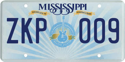 MS license plate ZKP009