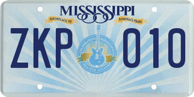 MS license plate ZKP010